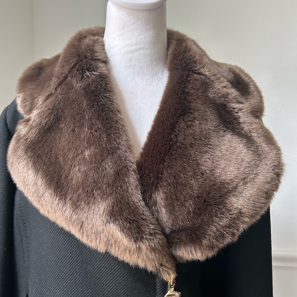 Kate Spade Black Bomber Jacket with Brown Faux Fur Collar, Size 14, NWOT - Picture 4 of 13